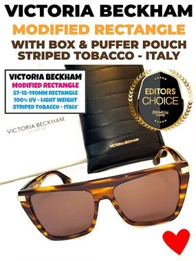 BNWBOX Victoria Beckham Modified Rectangular Sunglasses STRIPED TOBACCO